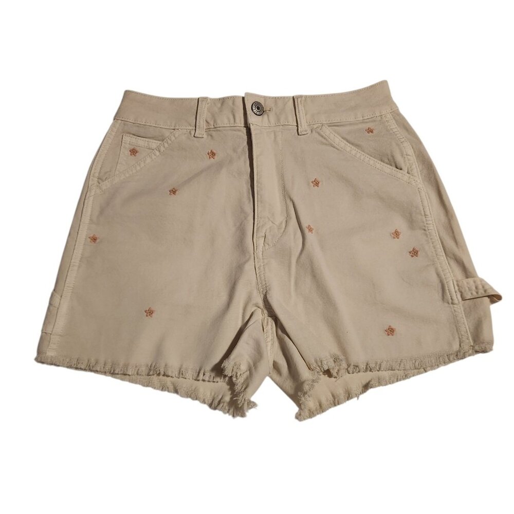 American Eagle Highest Rise 90s Boyfriend Shorts Sewn Flowers Ivory Size 4 NEW